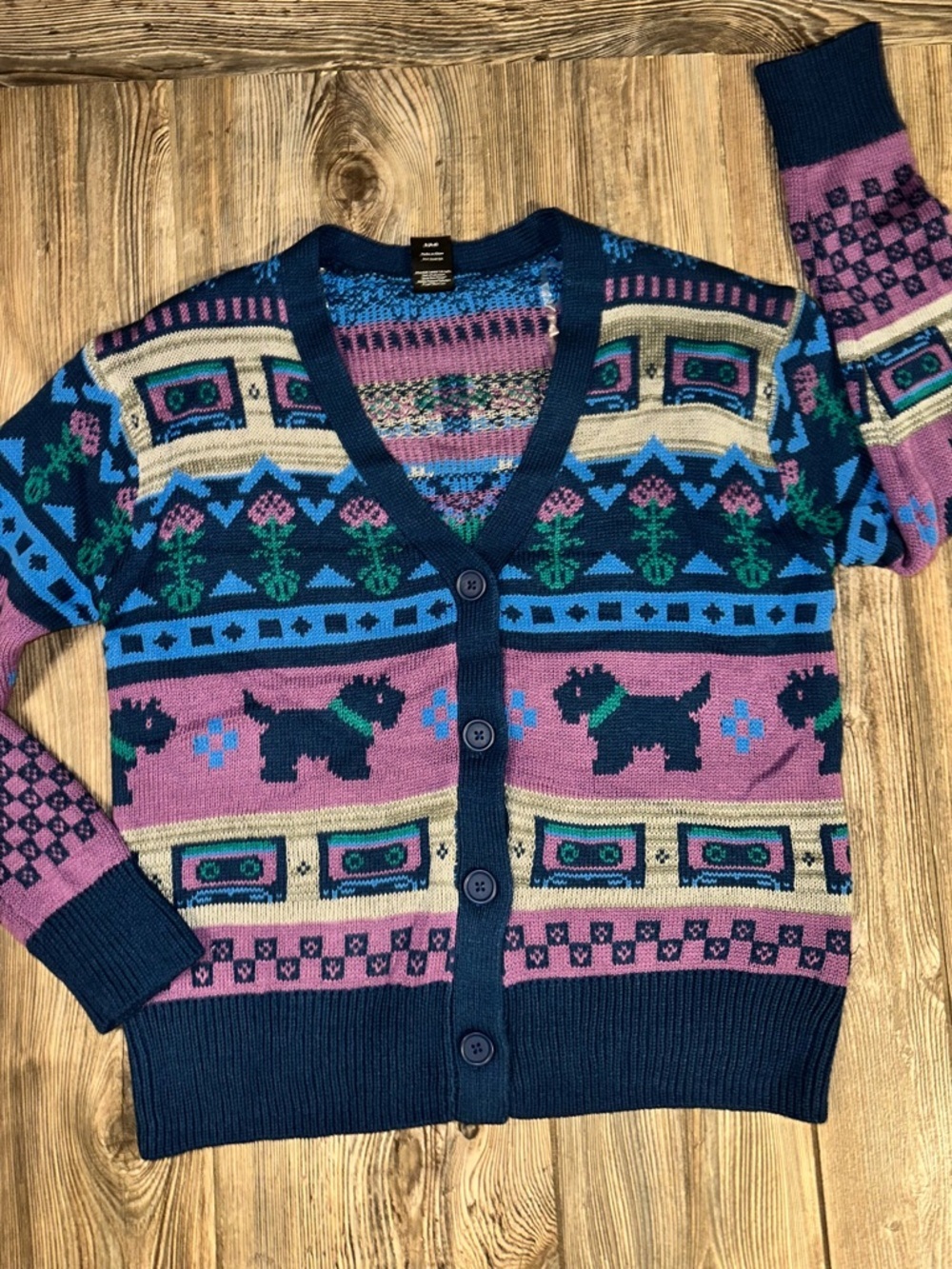 New Stranger Things Collaboration Multicolor Dog-Pattern V-Neck Cardigan Size S